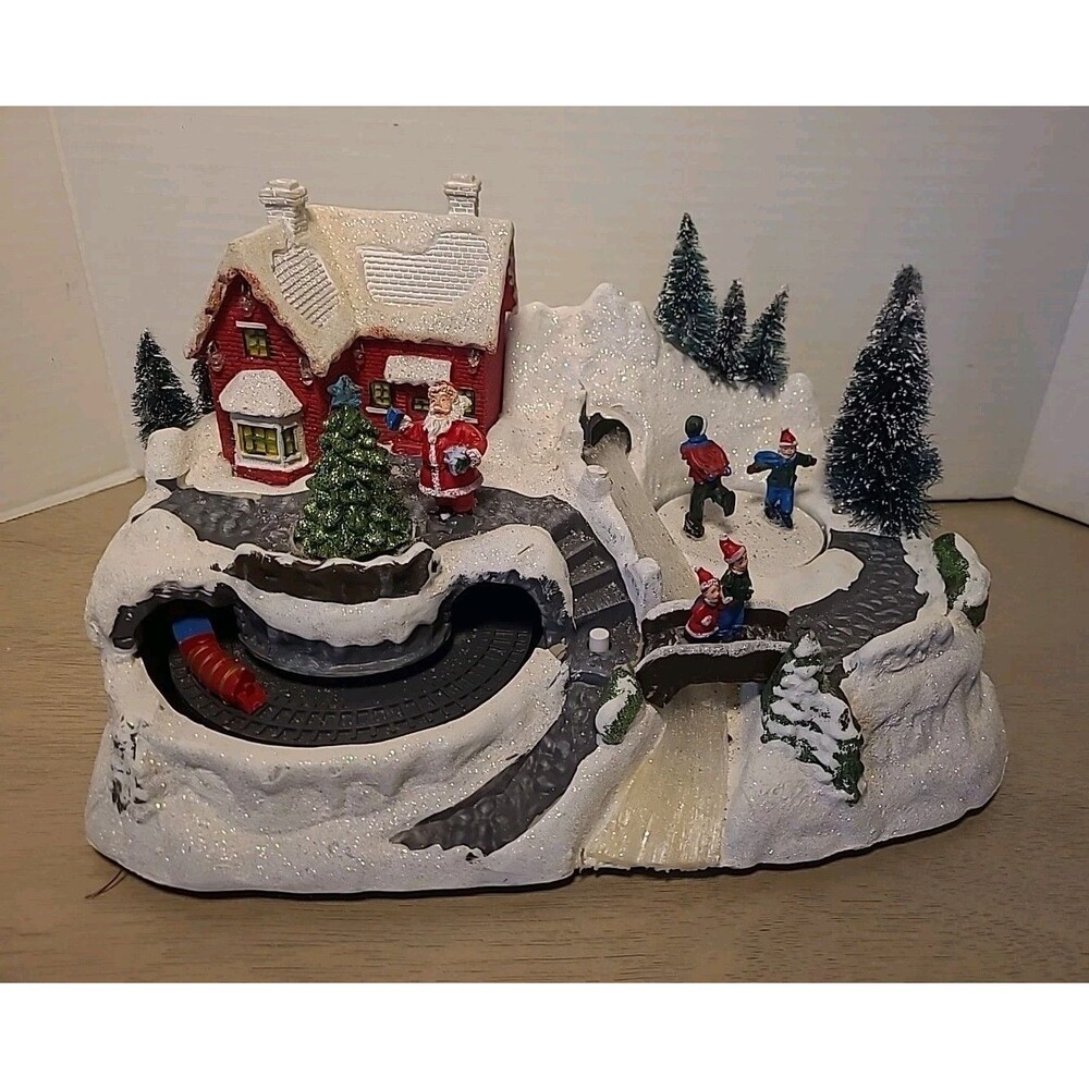 Animated Musical Christmas Santa's Village Skaters Train Light Up Works